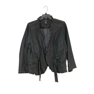 D.F.A New York Dark Grey Ruffle Jacket Tie Front High Neck Sz 1X Plus Steampunk